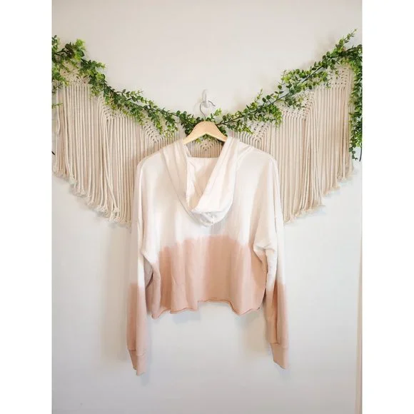 Aerie Cropped Quarter Zip Ombre Long Sleeve Raw Hem Relaxed Hoodie, Size Medium - Picture 4 of 6